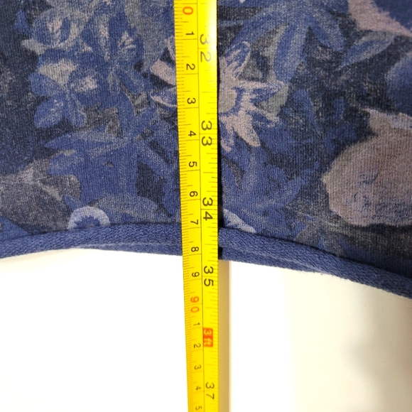 Blue Floral Print Women Jogger Dress Oversized Loose Fix Cut Off Trim 3/4 Sleeve - Picture 4 of 9